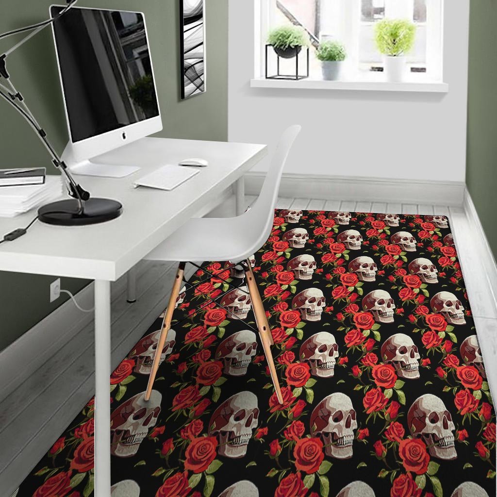 Red Rose Skull Floor Mat-grizzshop