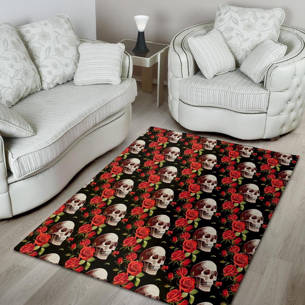 Red Rose Skull Floor Mat-grizzshop