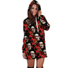 Red Rose Skull Hoodie Dress-grizzshop