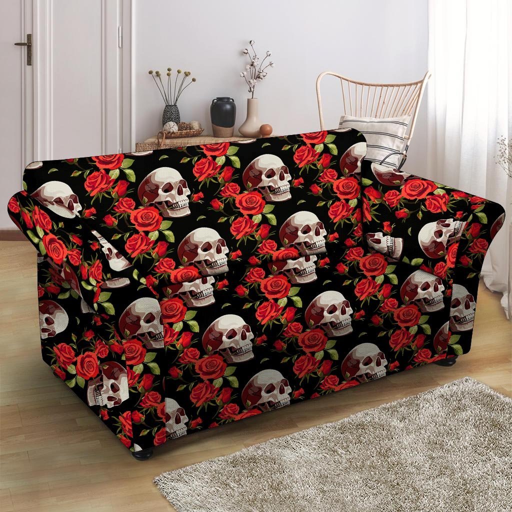 Red Rose Skull Loveseat Cover-grizzshop