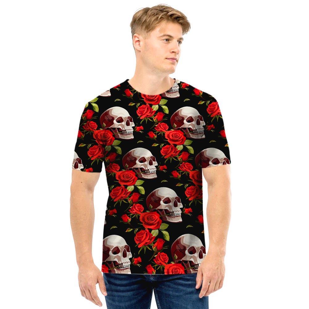 Red Rose Skull Men T Shirt-grizzshop