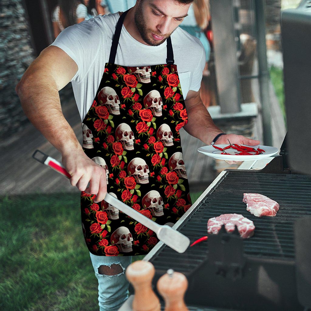 Red Rose Skull Men's Apron-grizzshop