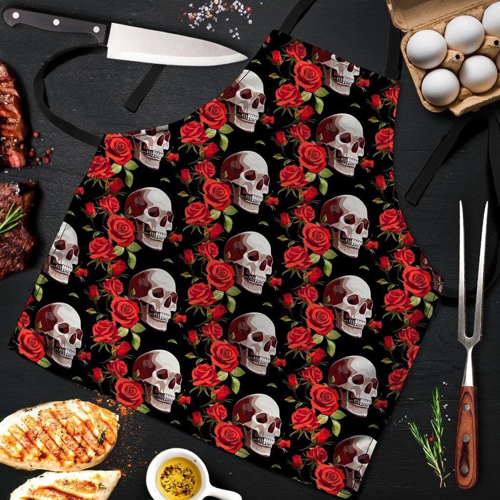 Red Rose Skull Men's Apron-grizzshop