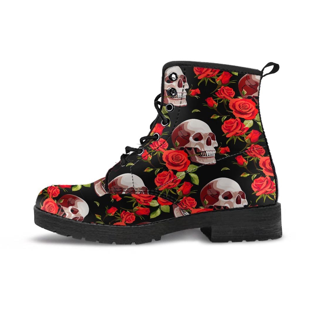 Red Rose Skull Men's Boots-grizzshop