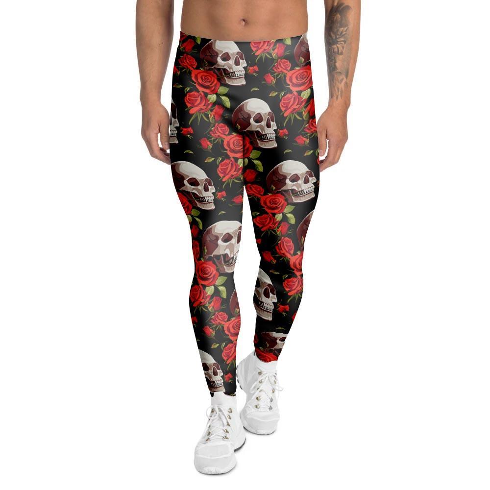 Red Rose Skull Men's Leggings-grizzshop