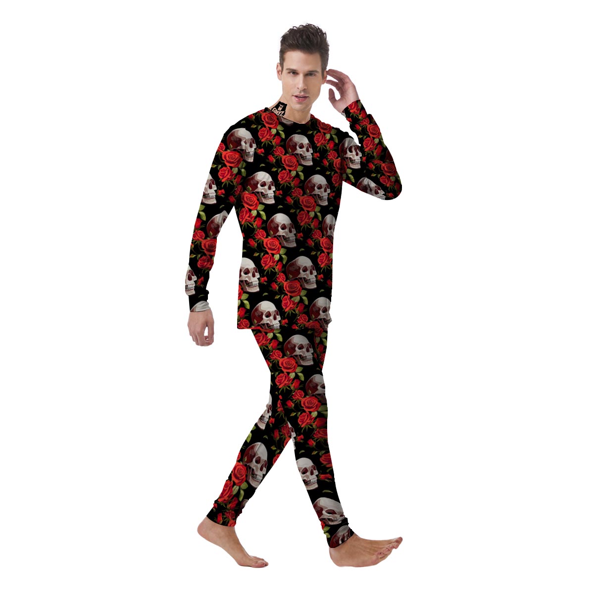 Red Rose Skull Men's Pajamas-grizzshop