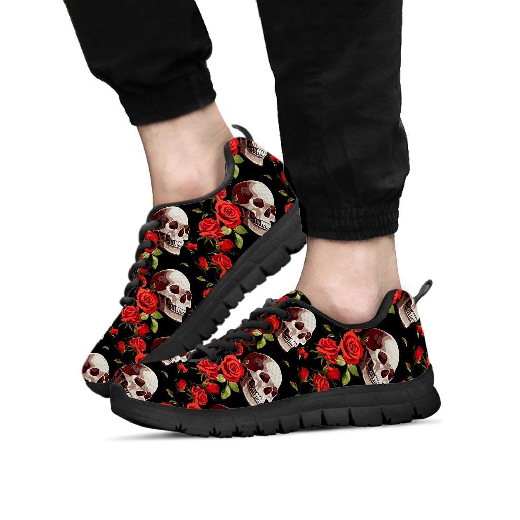 Red Rose Skull Men's Sneakers-grizzshop