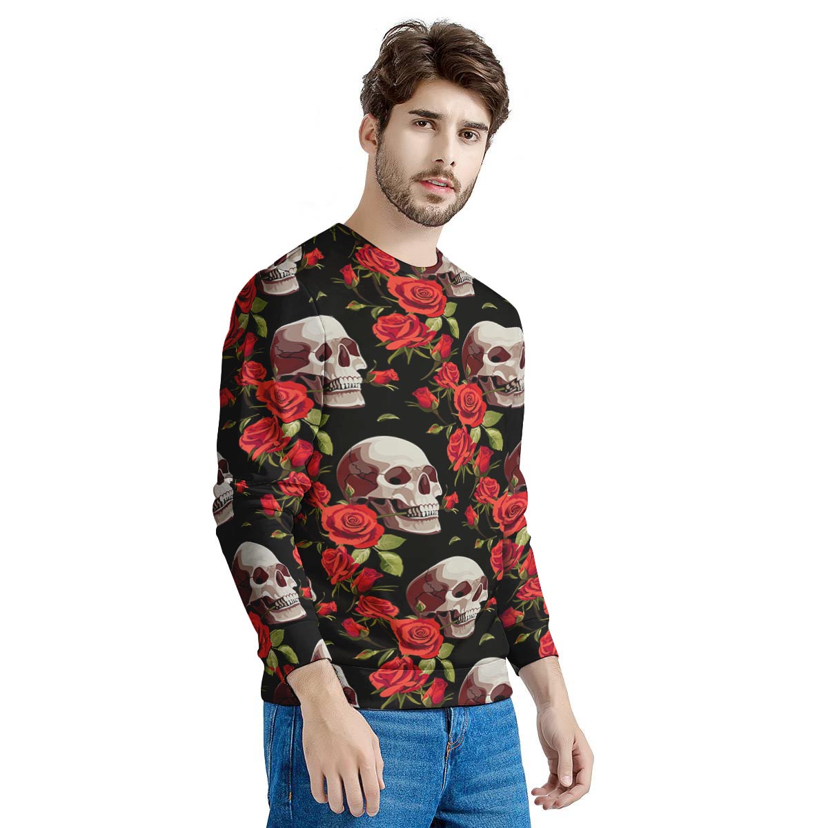 Red Rose Skull Men's Sweatshirt-grizzshop