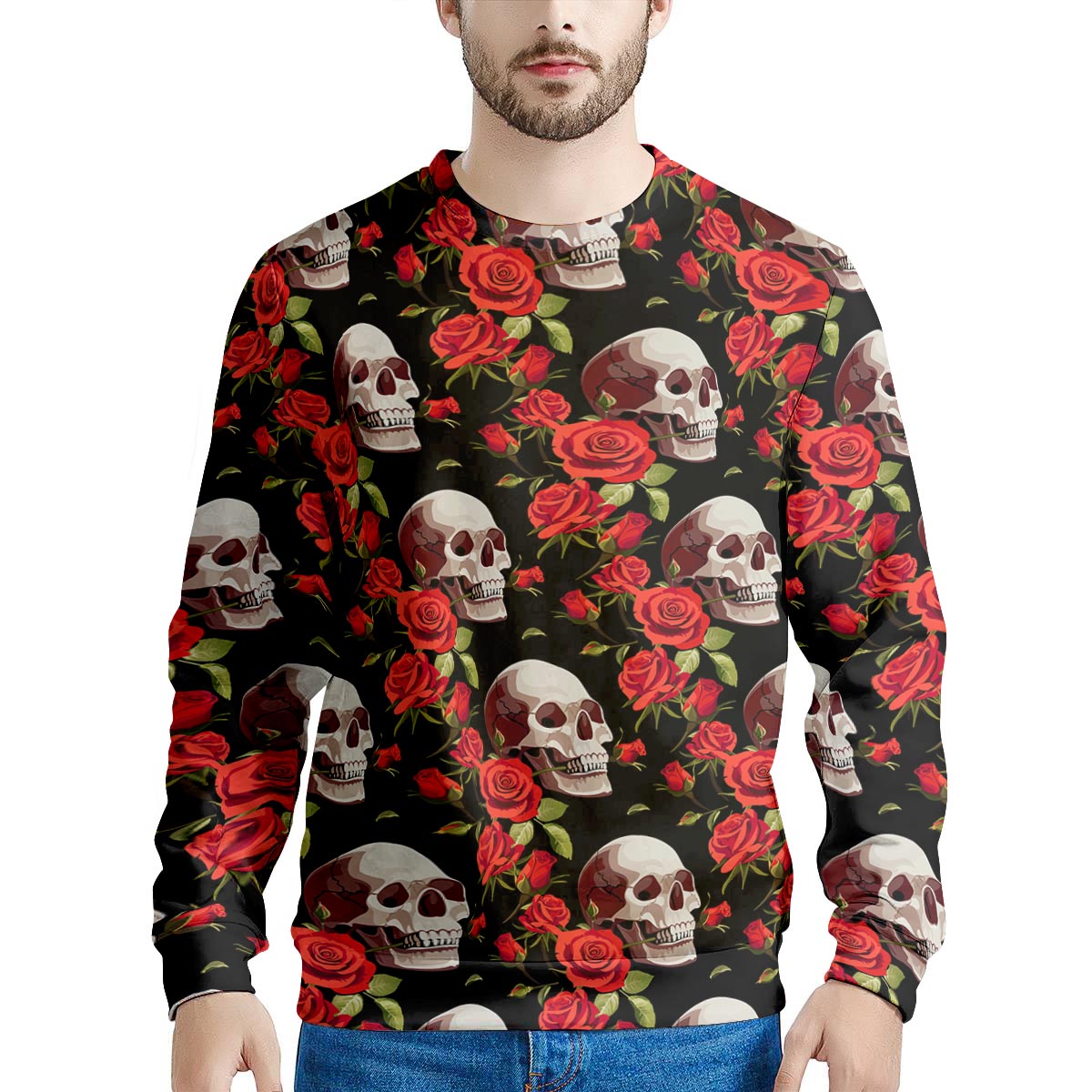 Red Rose Skull Men's Sweatshirt-grizzshop