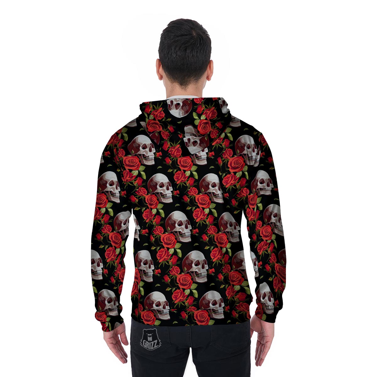 Red Rose Skull Men's Zip Up Hoodie-grizzshop