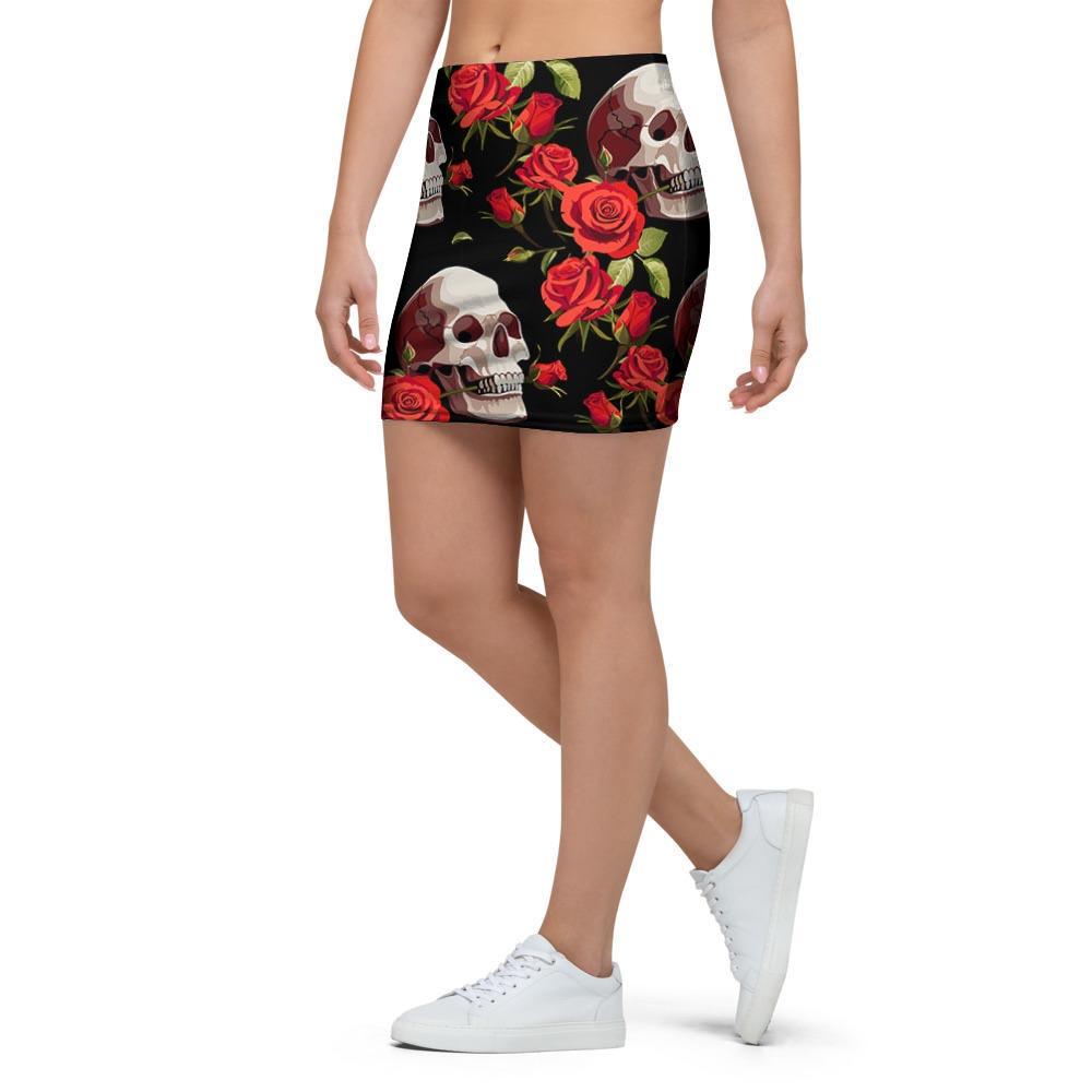 Red Rose Skull Mini Skirt-grizzshop