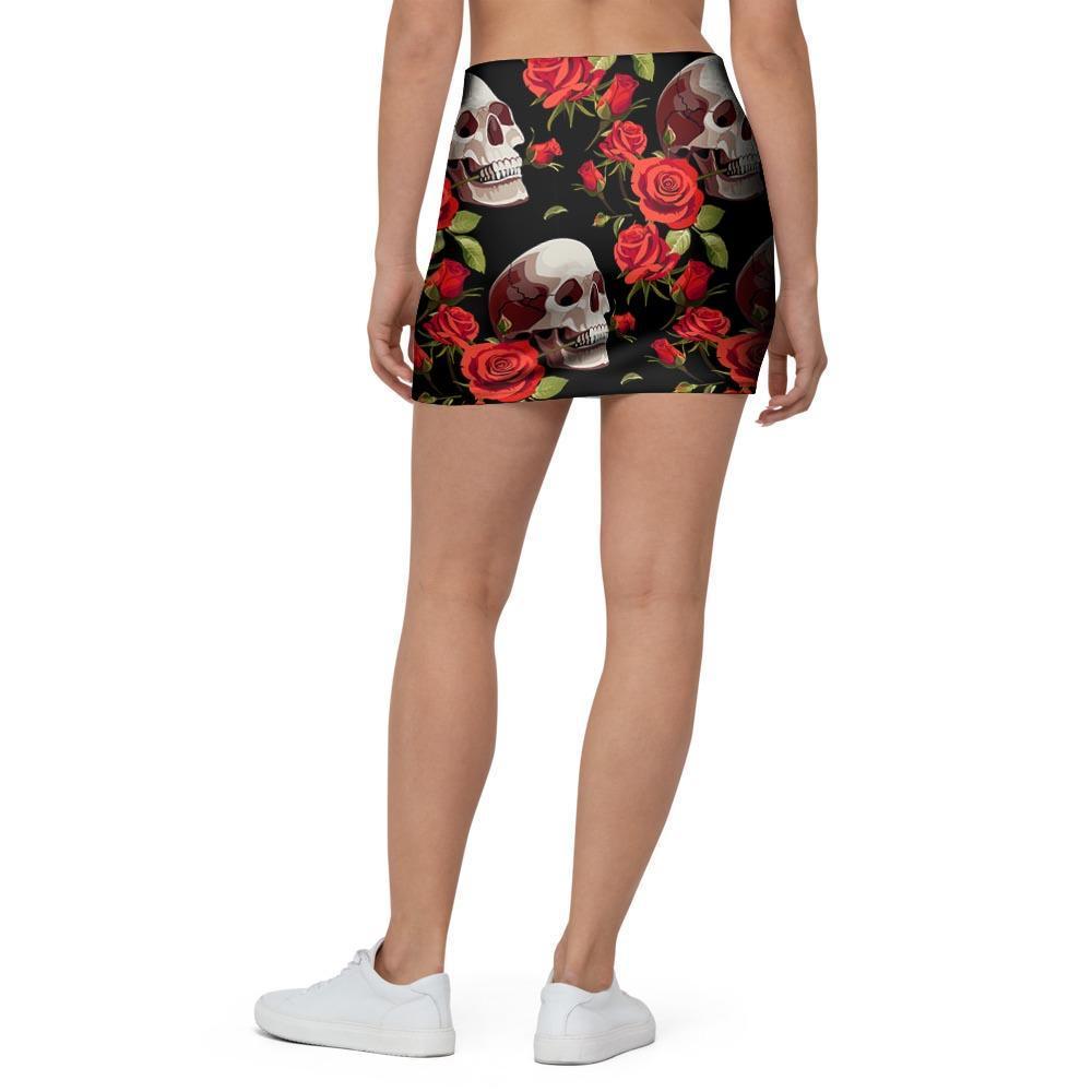 Red Rose Skull Mini Skirt-grizzshop