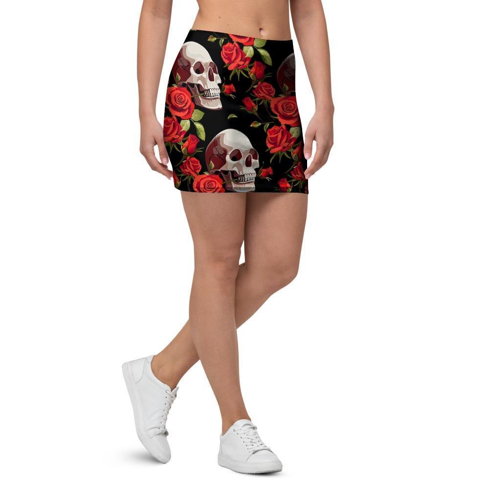 Red Rose Skull Mini Skirt-grizzshop