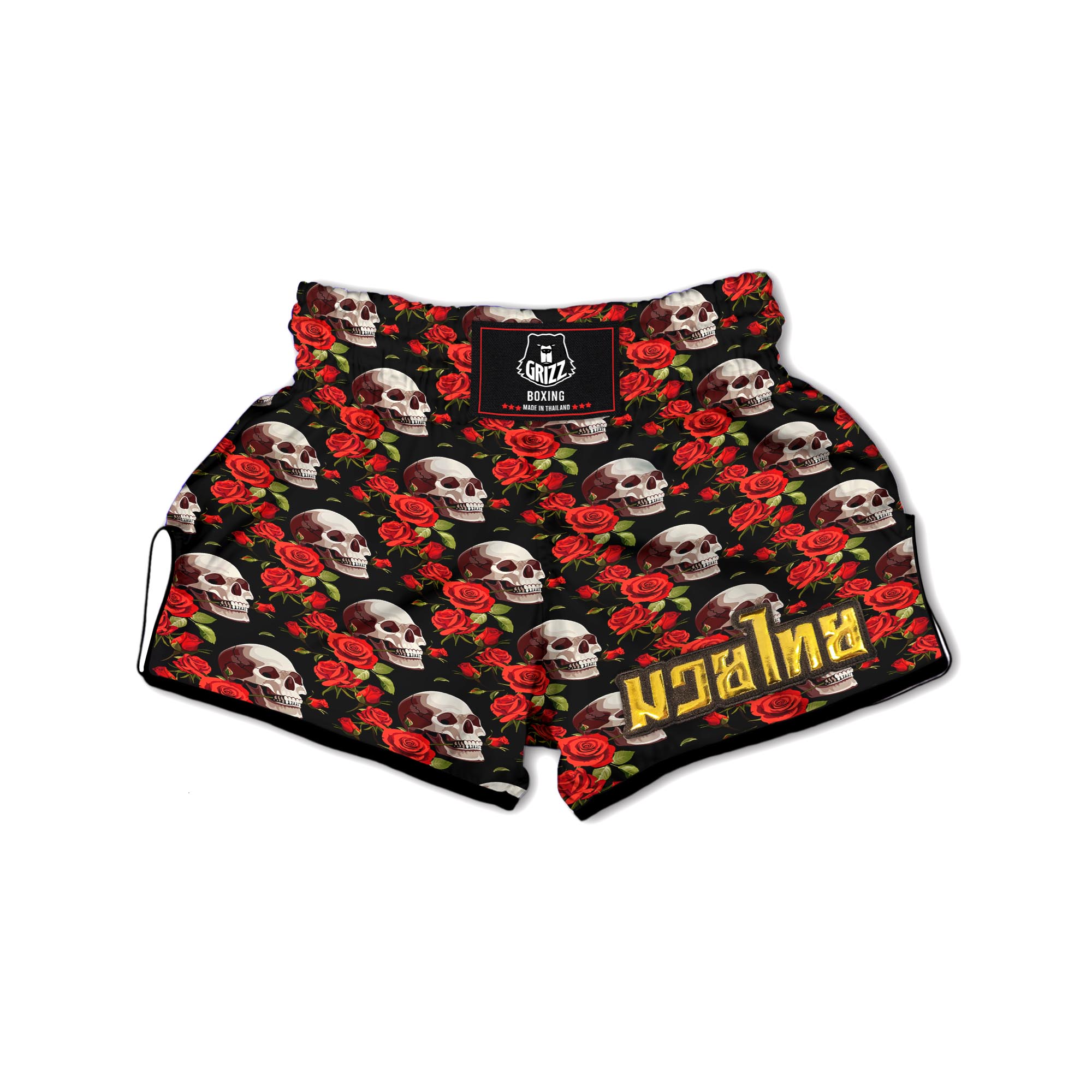 Red Rose Skull Muay Thai Boxing Shorts-grizzshop