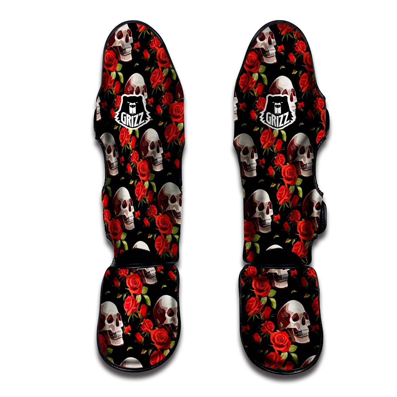 Red Rose Skull Muay Thai Shin Guard-grizzshop