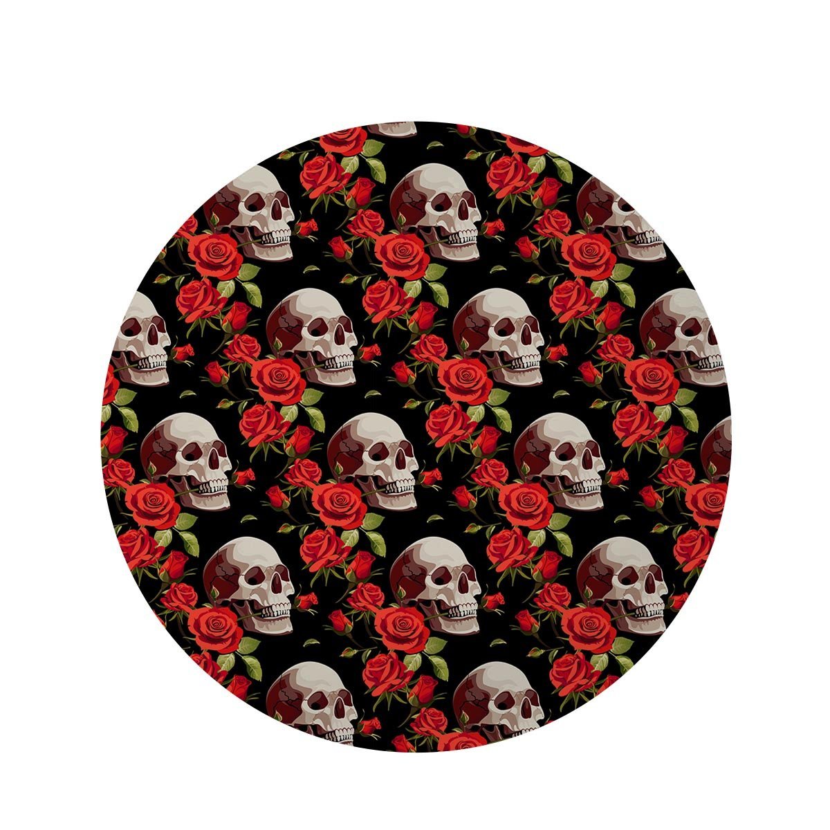 Red Rose Skull Round Rug-grizzshop