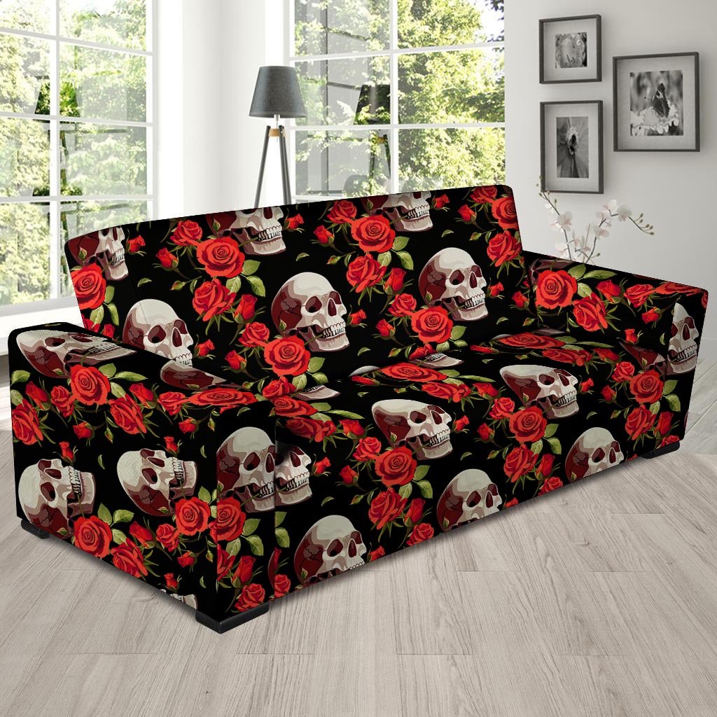 Red Rose Skull Sofa Cover-grizzshop