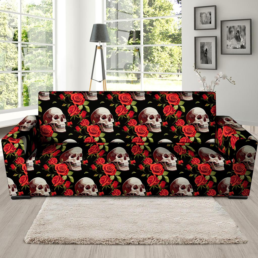 Red Rose Skull Sofa Cover-grizzshop