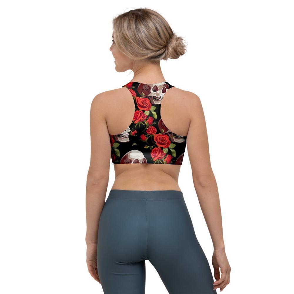 Red Rose Skull Sports Bra-grizzshop