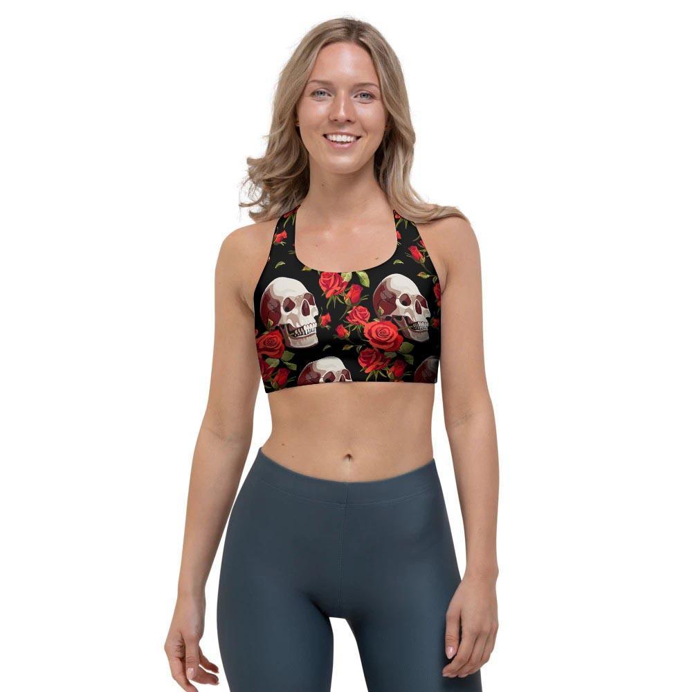 Red Rose Skull Sports Bra-grizzshop