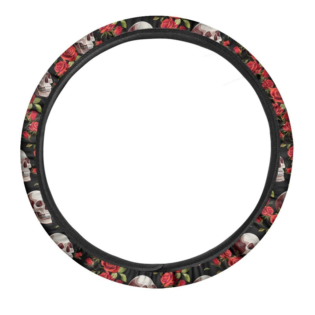 Red Rose Skull Steering Wheel Cover-grizzshop