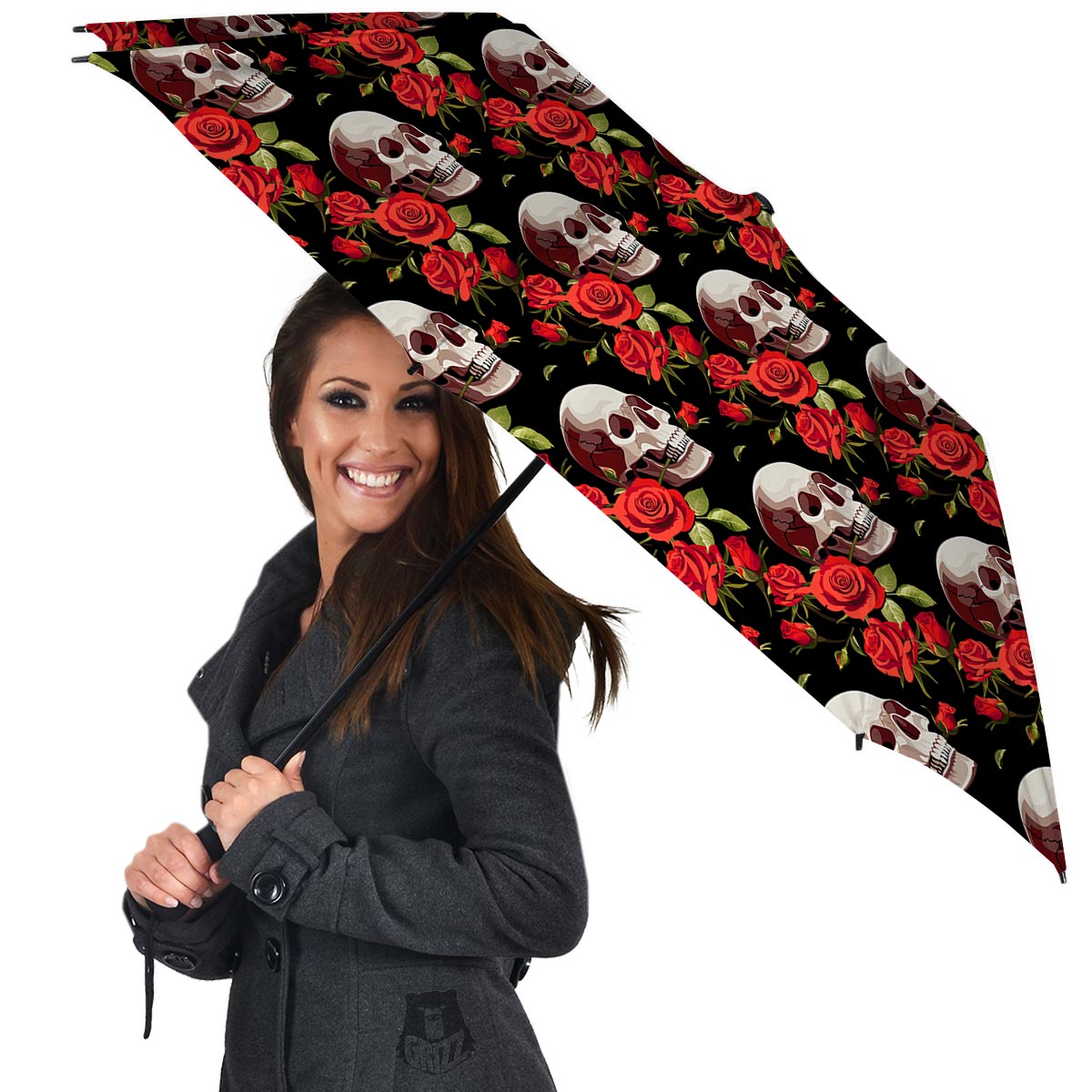 Red Rose Skull Umbrella-grizzshop