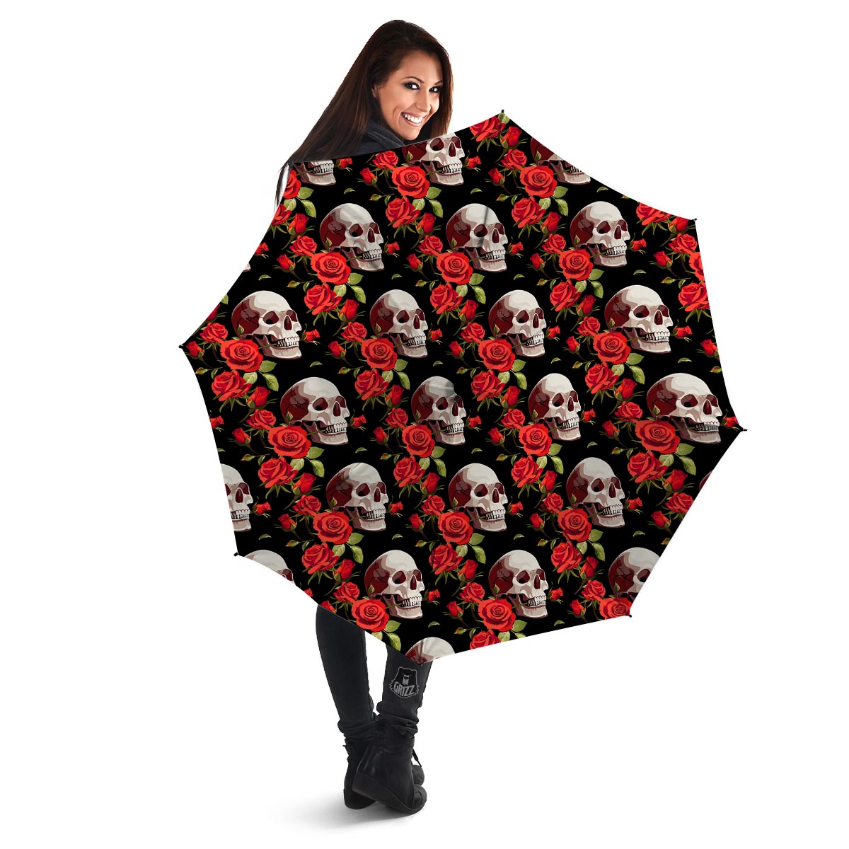 Red Rose Skull Umbrella-grizzshop