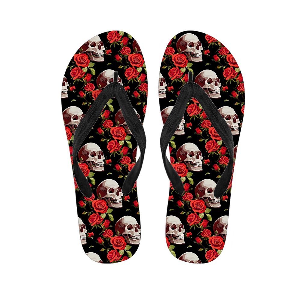 Red Rose Skull Women's Flip Flops-grizzshop