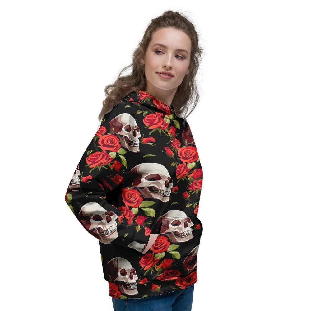 Red Rose Skull Women's Hoodie-grizzshop