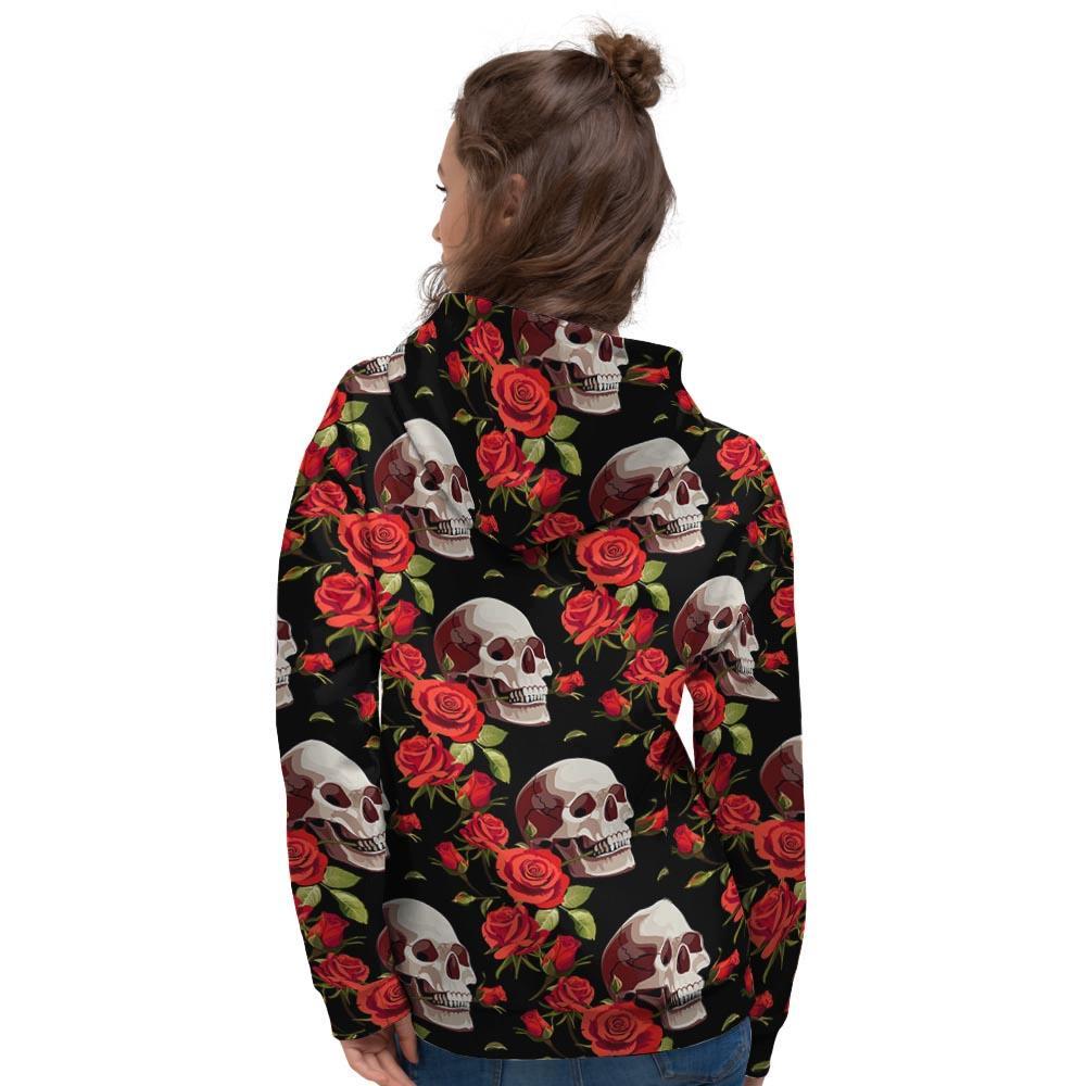 Red Rose Skull Women's Hoodie-grizzshop