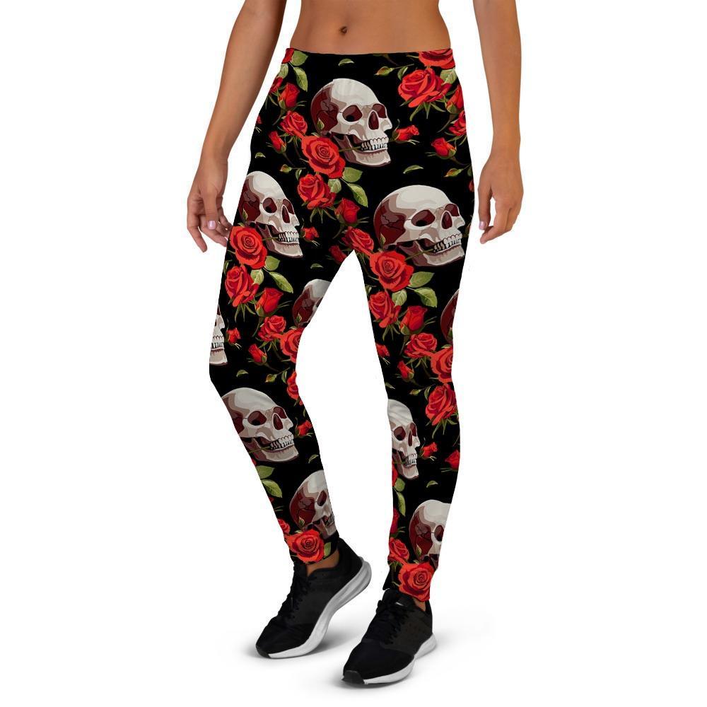 Red Rose Skull Women's Joggers-grizzshop