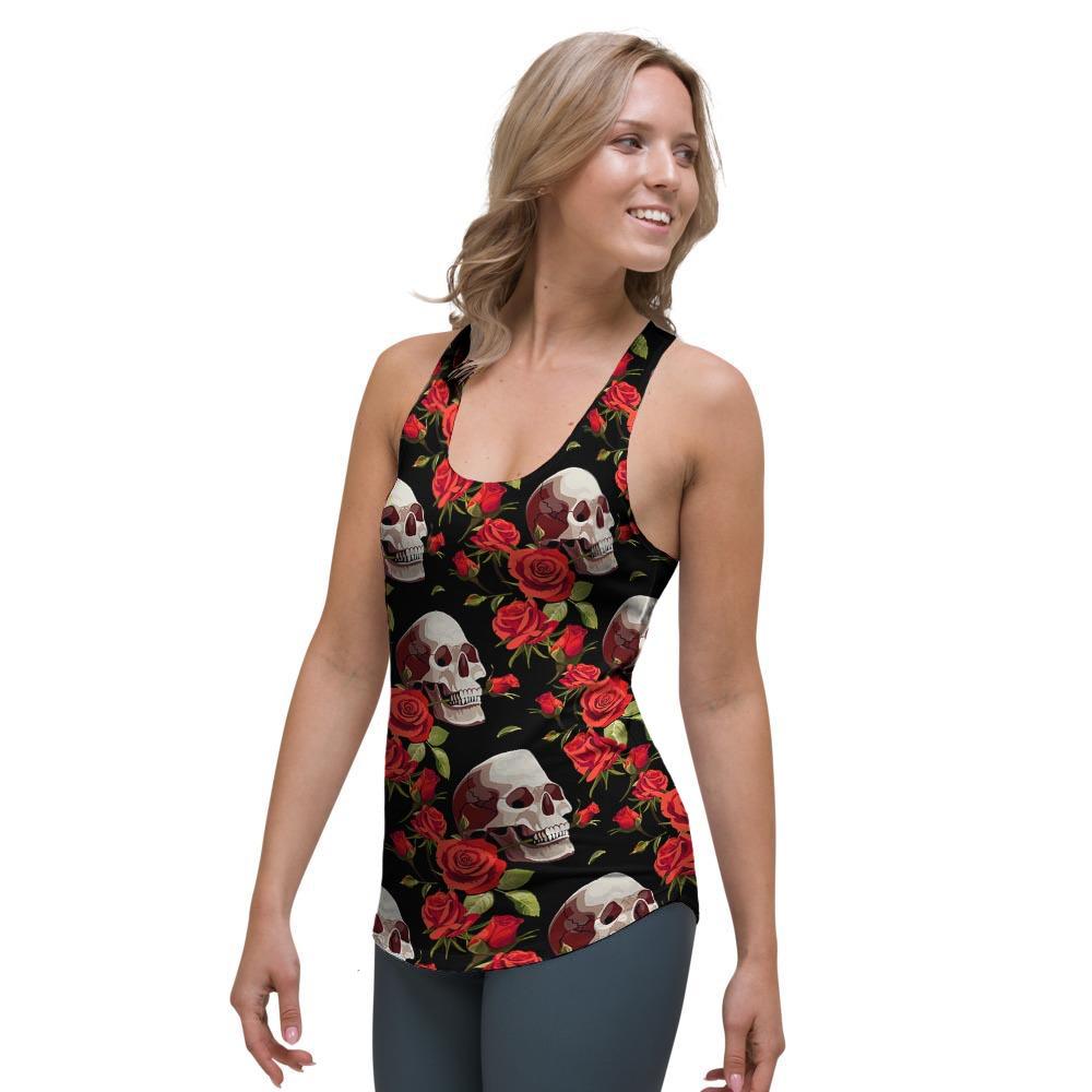 Red Rose Skull Women's Racerback Tank Top-grizzshop