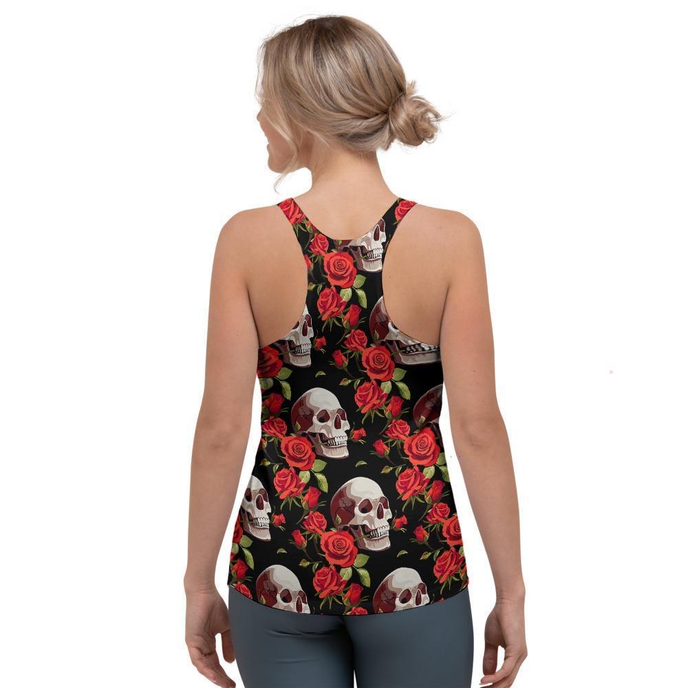 Red Rose Skull Women's Racerback Tank Top-grizzshop