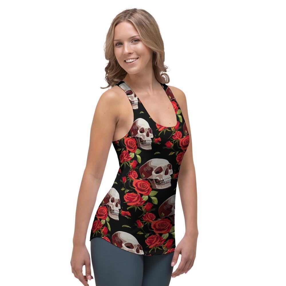 Red Rose Skull Women's Racerback Tank Top-grizzshop