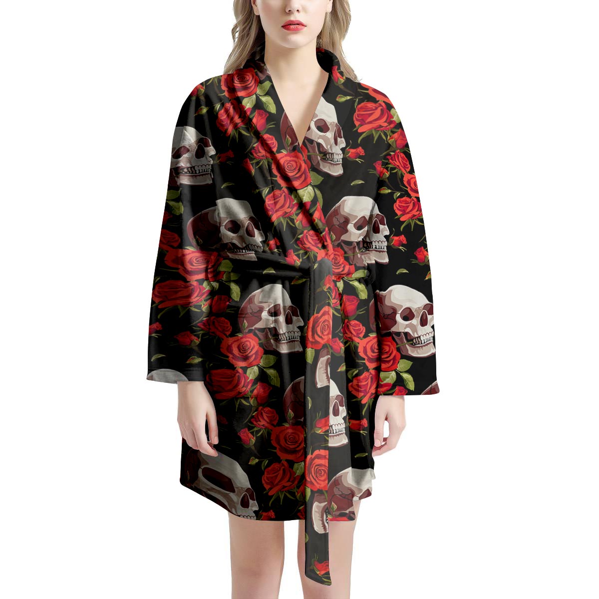 Red Rose Skull Women's Robe-grizzshop