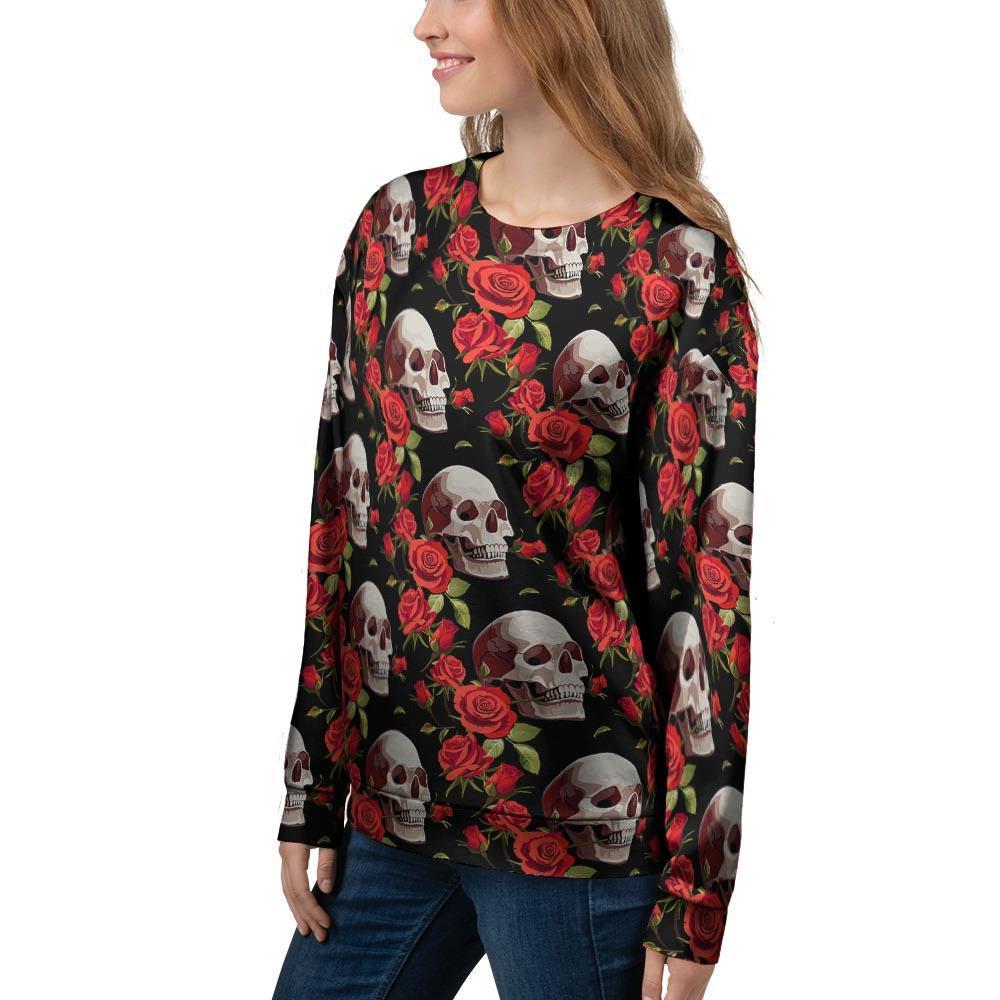 Red Rose Skull Women's Sweatshirt-grizzshop