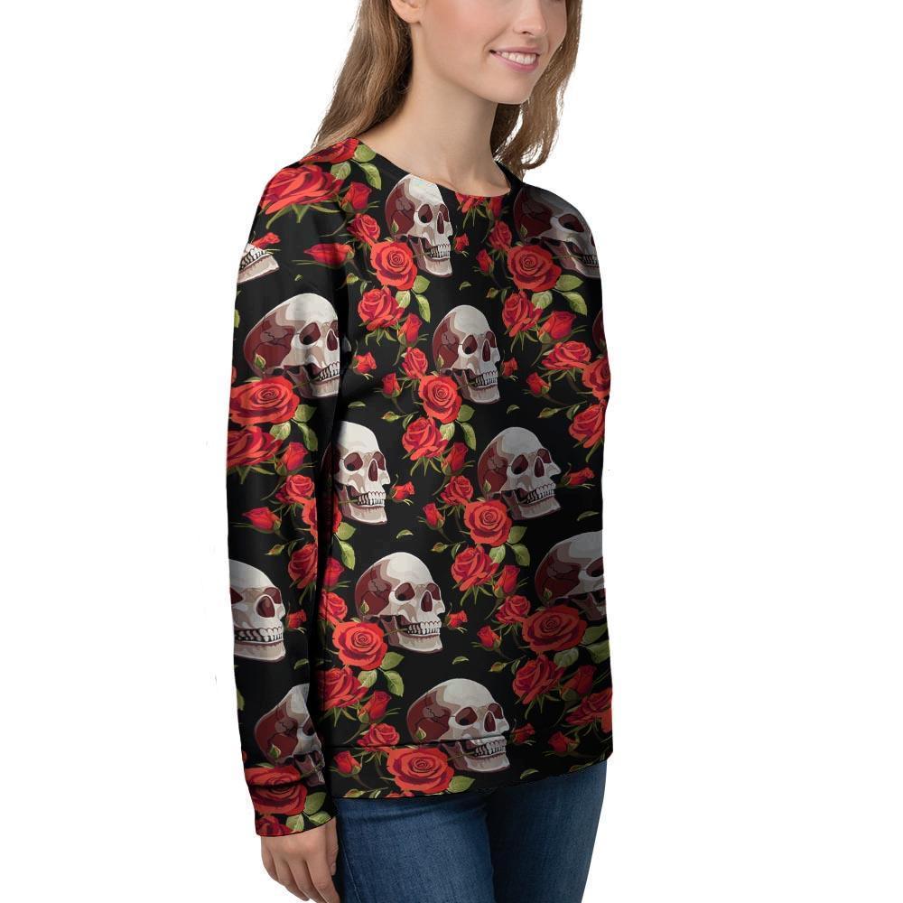 Red Rose Skull Women's Sweatshirt-grizzshop