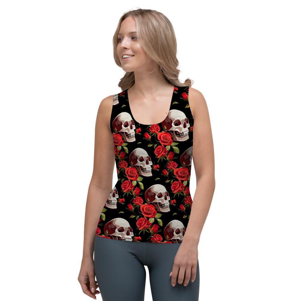 Red Rose Skull Women's Tank Top-grizzshop