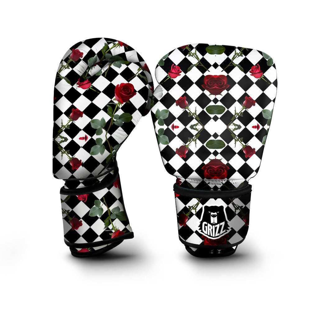 Red Roses And Argyle Print Pattern Boxing Gloves-grizzshop