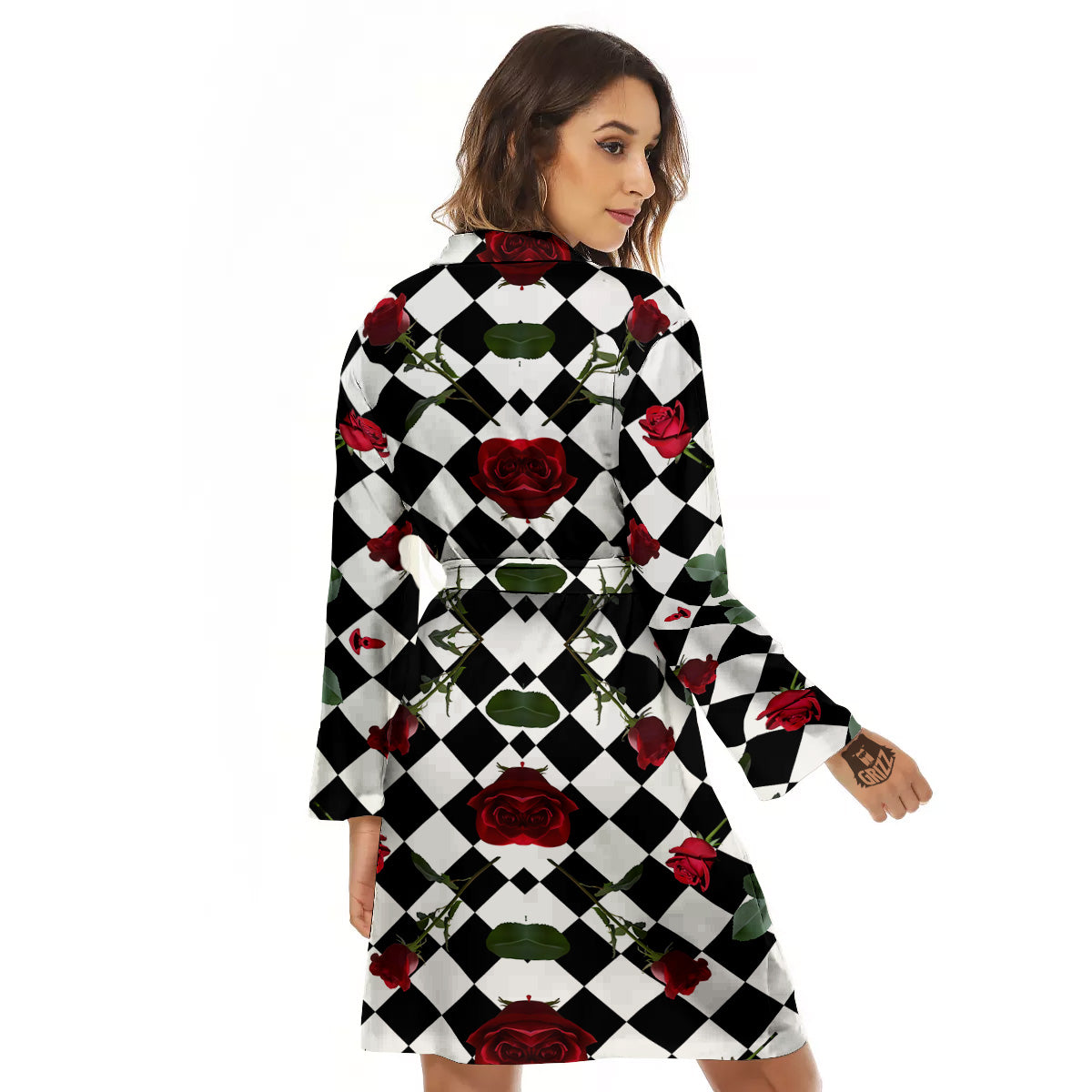 Red Roses And Argyle Print Pattern Women's Robe-grizzshop