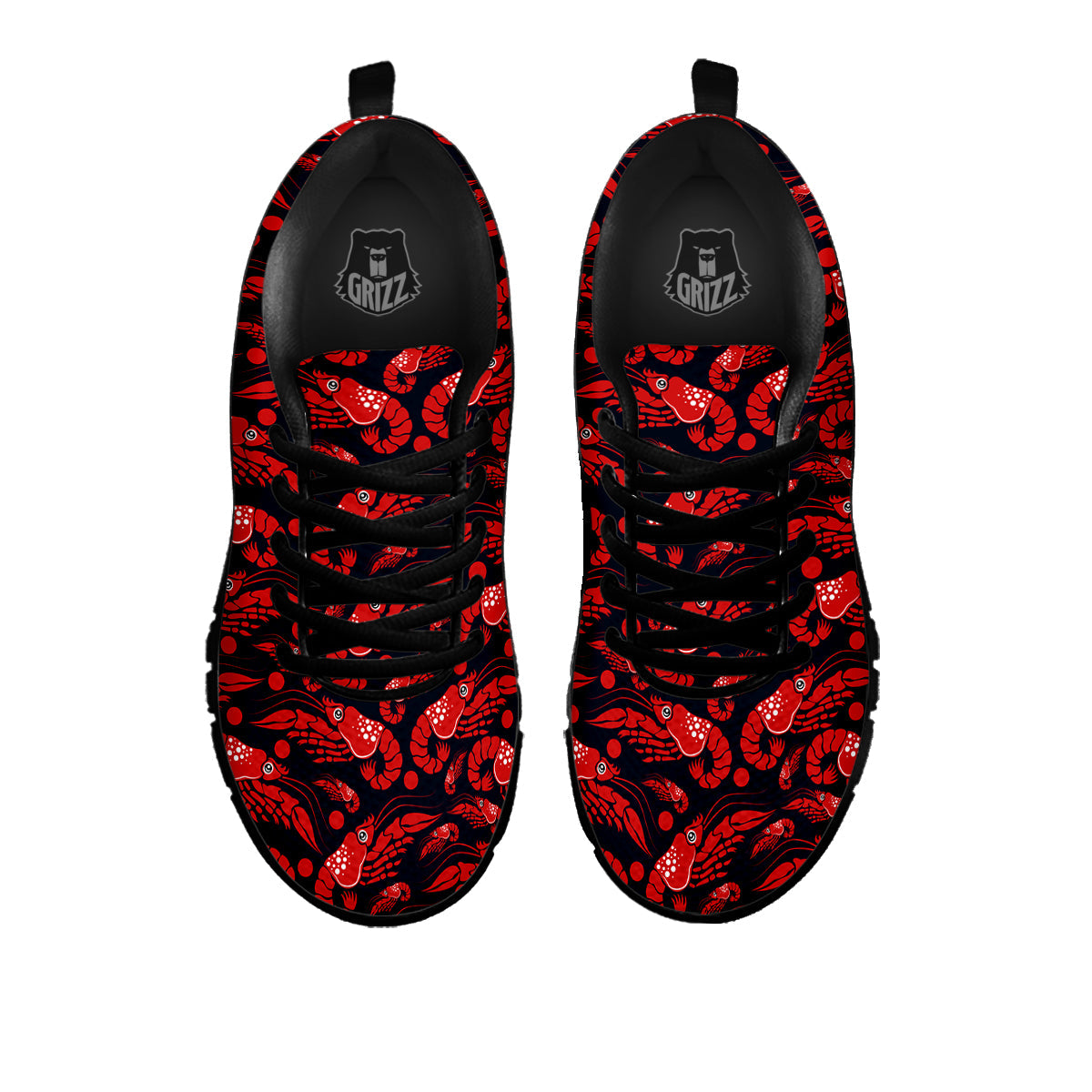 Red Shrimps Print Pattern Black Sneaker-grizzshop