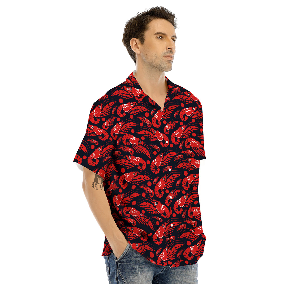 Red Shrimps Print Pattern Men's Hawaiian Shirt-grizzshop