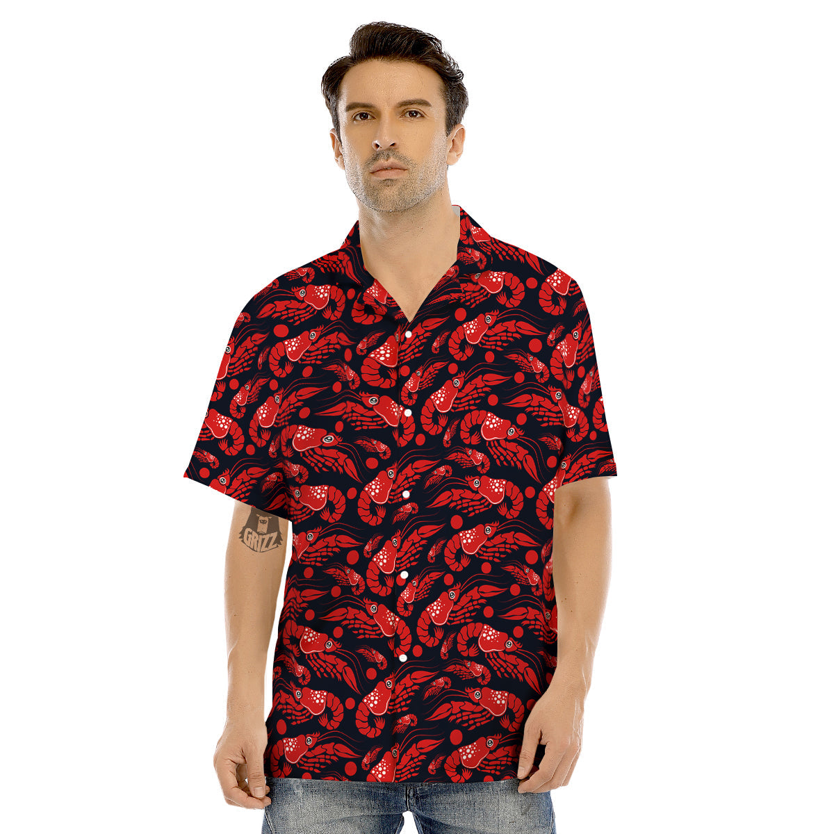 Red Shrimps Print Pattern Men's Hawaiian Shirt-grizzshop