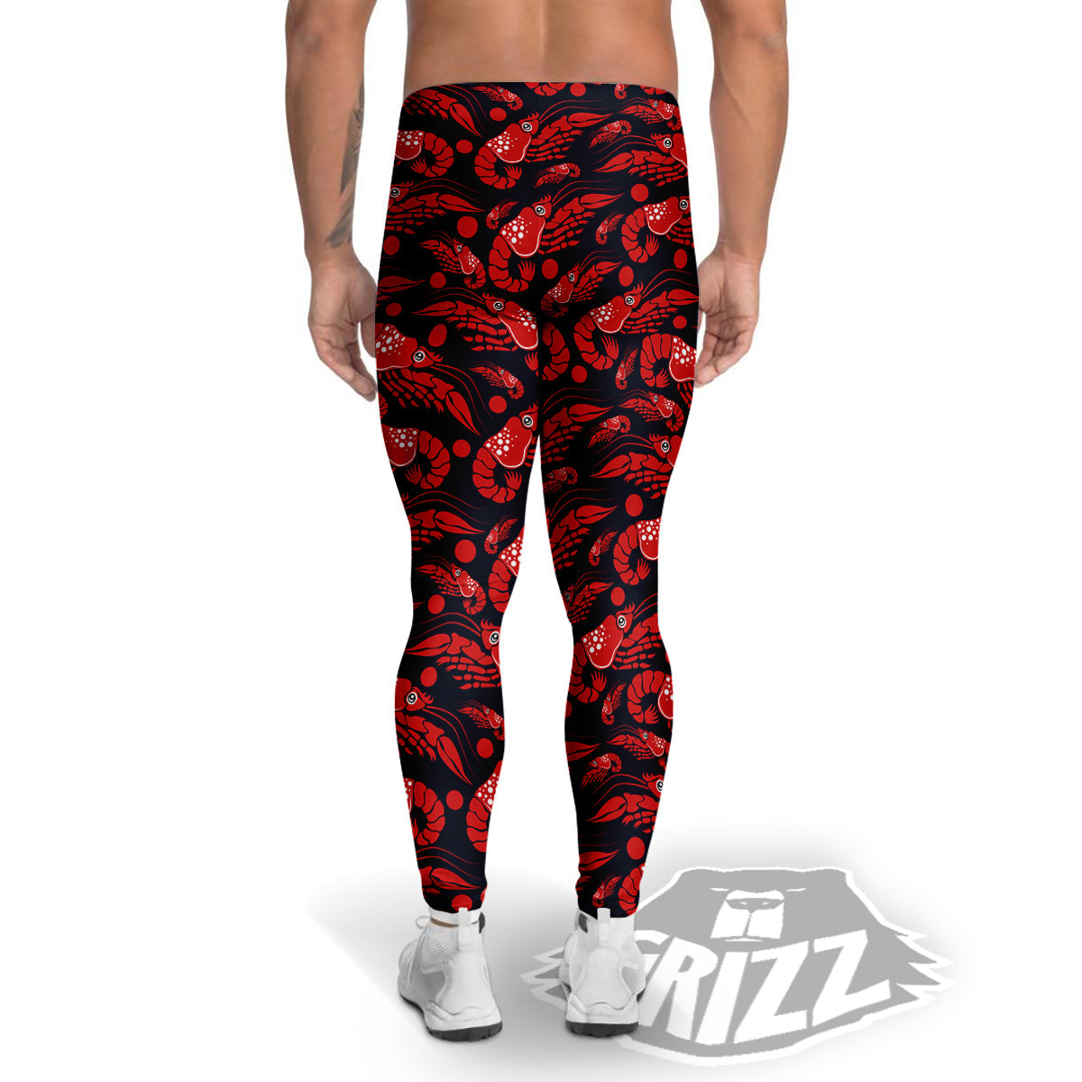 Red Shrimps Print Pattern Men's Leggings-grizzshop