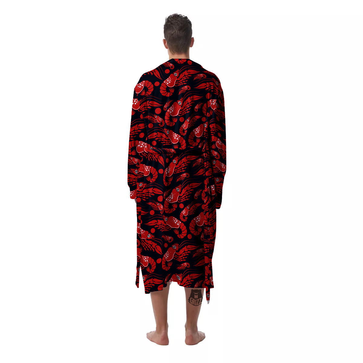 Red Shrimps Print Pattern Men's Robe-grizzshop