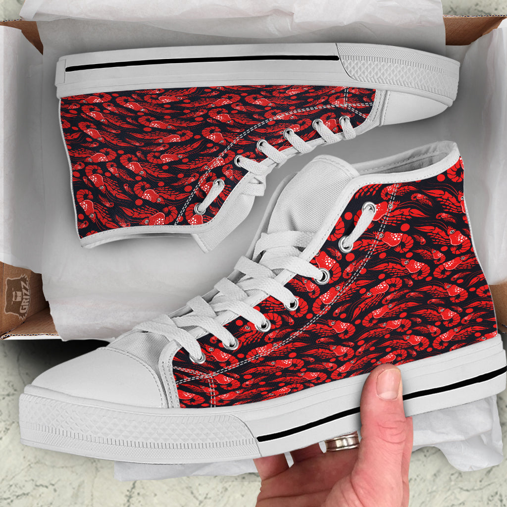 Red Shrimps Print Pattern White High Top Shoes-grizzshop