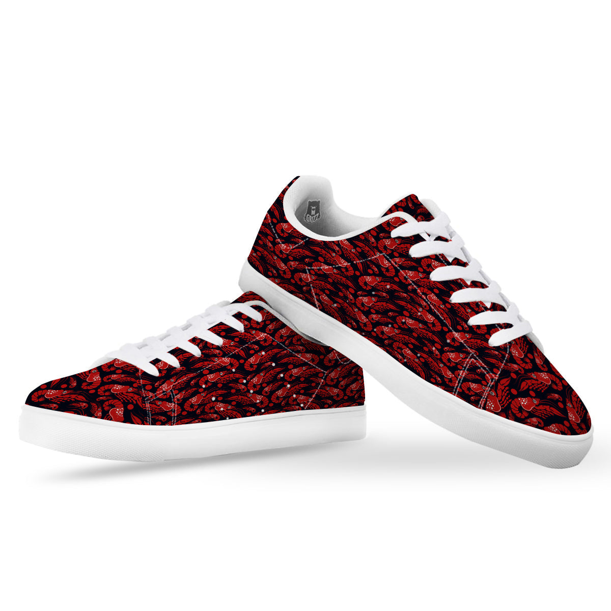 Red Shrimps Print Pattern White Low Top Sneakers-grizzshop