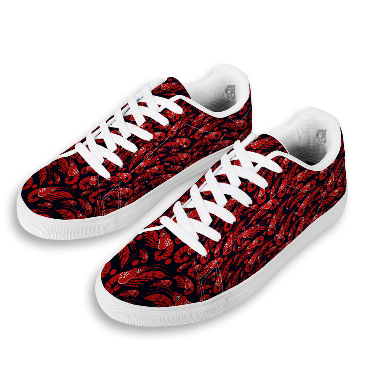 Red Shrimps Print Pattern White Low Top Sneakers-grizzshop