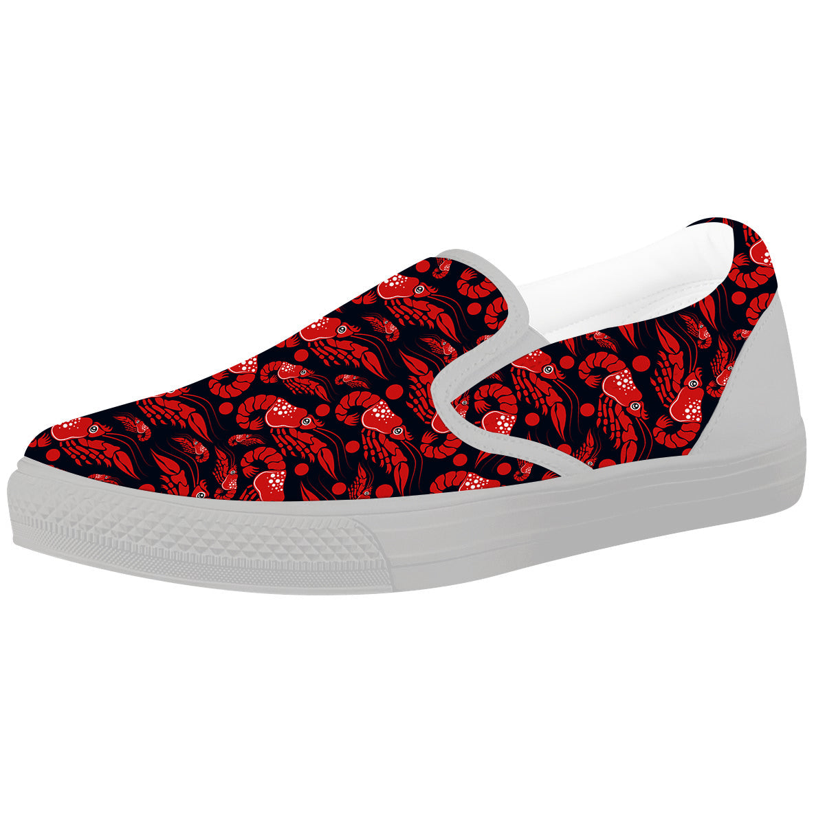 Red Shrimps Print Pattern White Slip On Shoes-grizzshop
