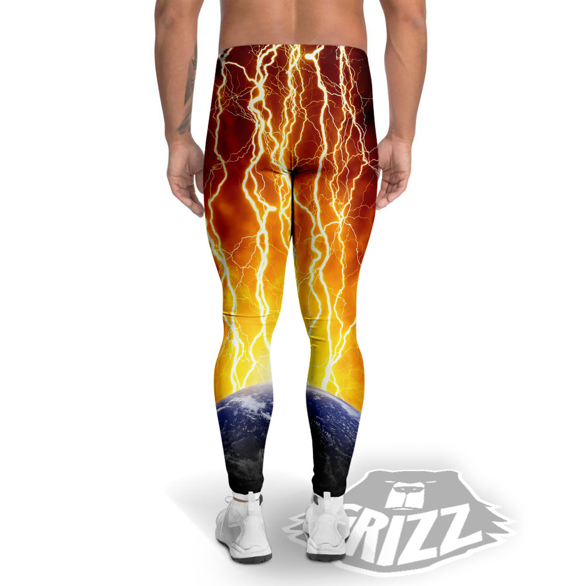 Red Sky With Lightnings Print Men's Leggings-grizzshop